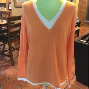 Belford L Cashmere Orange & cream V-Neck Sweater